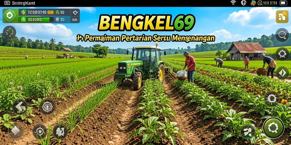 Tampilan gameplay <strong>BENGKEL69</strong> menampilkan petani yang sedang merawat tanaman.