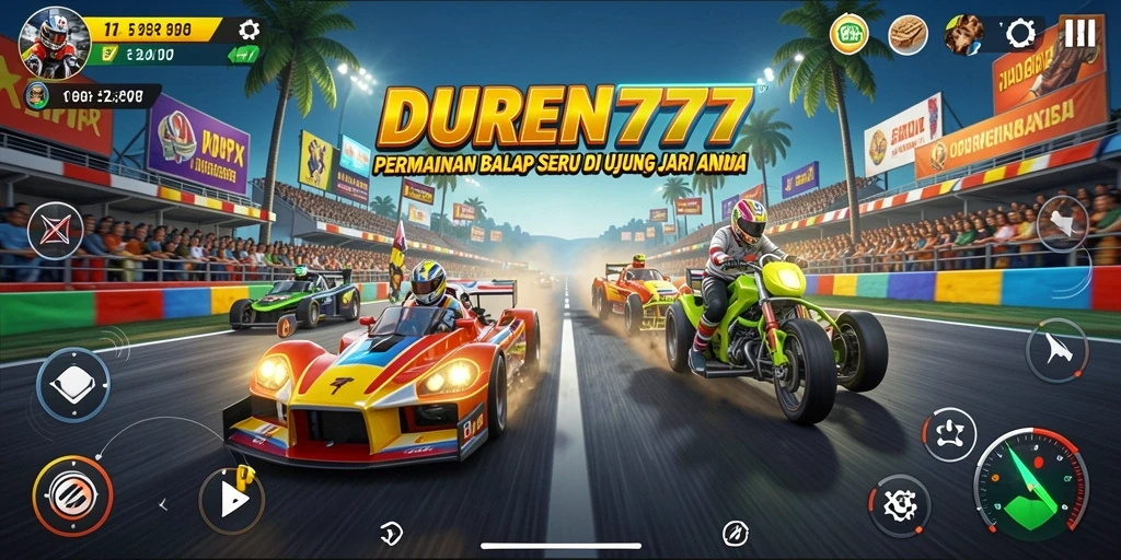 Tampilan gameplay balap DUREN777 yang mendebarkan dan penuh aksi.