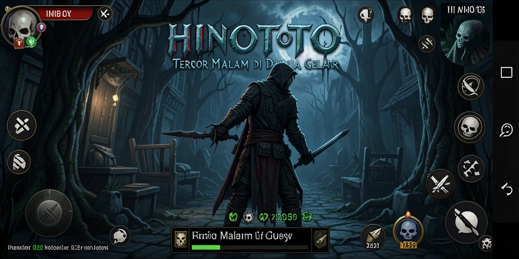 Screenshot HINOTOTO menampilkan momen mencekam saat menjelajahi area gelap.