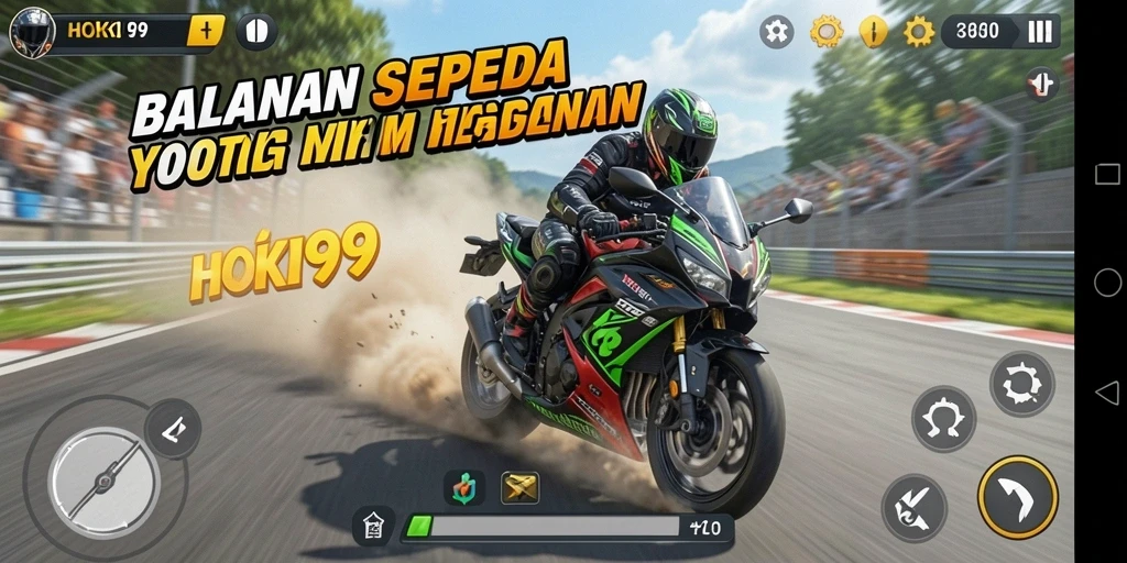 Screenshot gameplay HOKI99 menampilkan balapan motor yang mendebarkan.