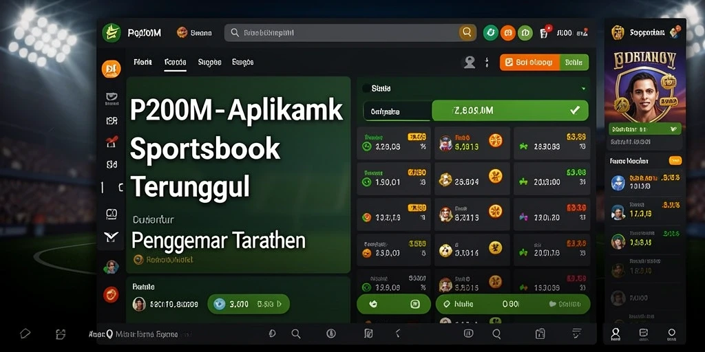 Tampilan gameplay P200M dengan fitur Sportsbook yang menarik.