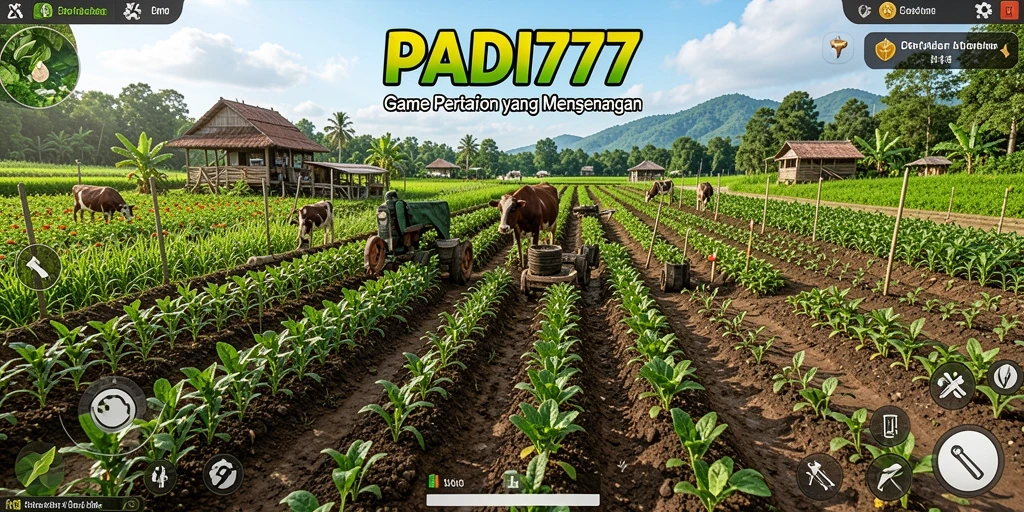 Tampilan screenshot gameplay PADI777 yang menunjukkan kegiatan bertani.