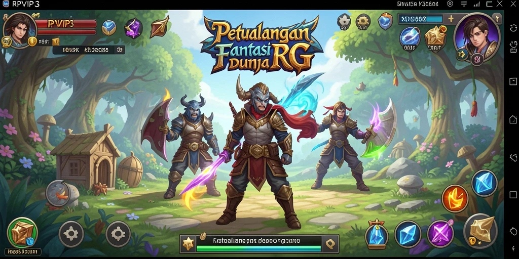 Tampilan dinamis gameplay RPVIP3 dalam petualangan RPG.